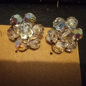 1950s Clip On Aurora Borealis beaded earrings